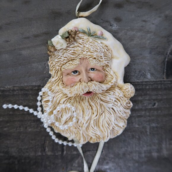 Kurt Adler Santa Claus Christmas Ornament Pearl & Roses Heart with Joy Hanging - Picture 2 of 5